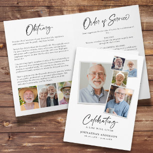 Celebration of Life Modern 8-Photo Collage Elegant Programme