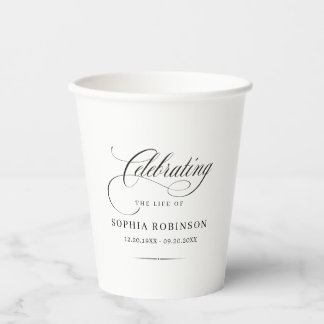 Celebration of Life Modern Elegant Script Funeral  Paper Cups