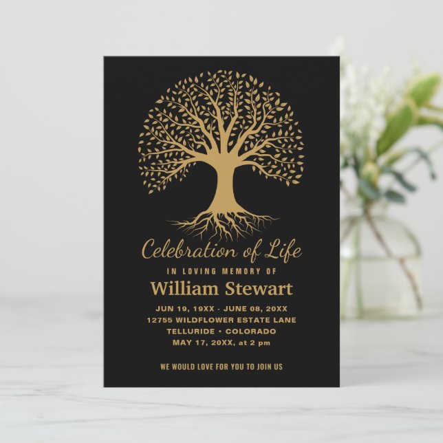 Celebration of Life | Modern Funeral Vibrant Tree Invitation (Standing Front)