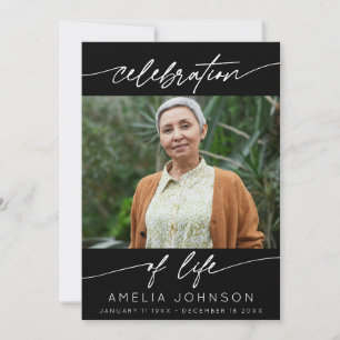 Celebration of Life Modern Script Photo Funeral Thank You Card