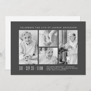 Celebration of Life Modern Simple 4 Photo Collage Invitation