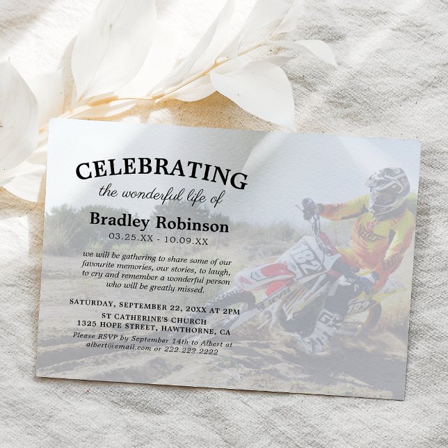 Celebration of Life | Motorcross Photo Funeral Invitation (Creator Uploaded)