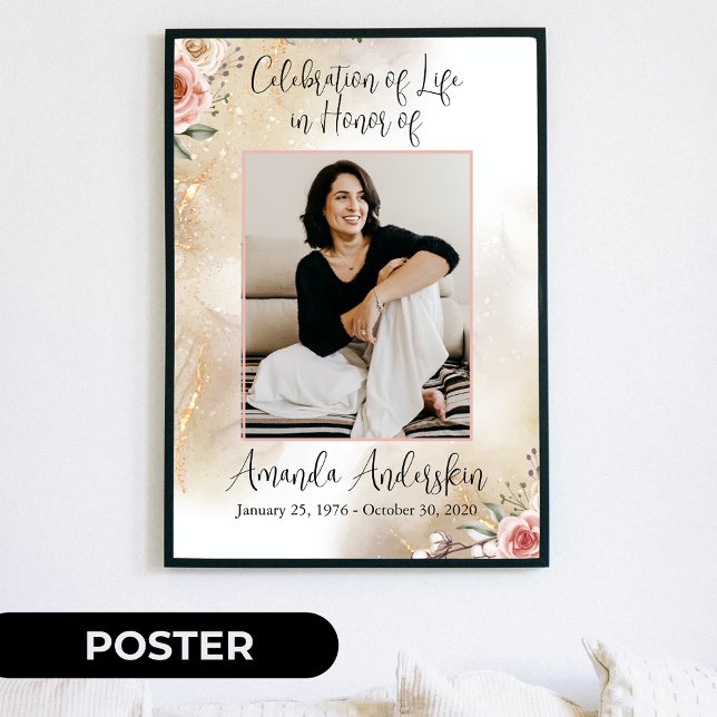 Celebration of Life Peach and Gold Funeral Poster (Creator Uploaded)