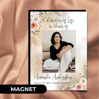Celebration of Life Peach and Gold Obituary Magnetic Invitation