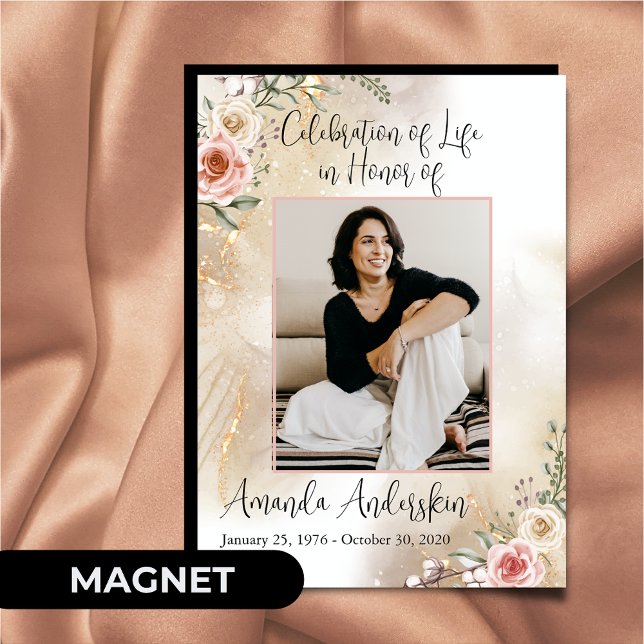 Celebration of Life Peach and Gold Obituary Magnetic Invitation (Creator Uploaded)