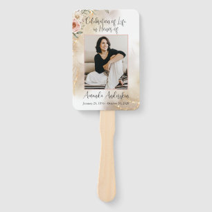 Celebration of Life Peach & Gold Order of Service Hand Fan