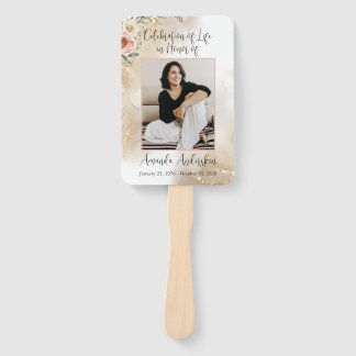 Celebration of Life Peach & Gold Order of Service Hand Fan
