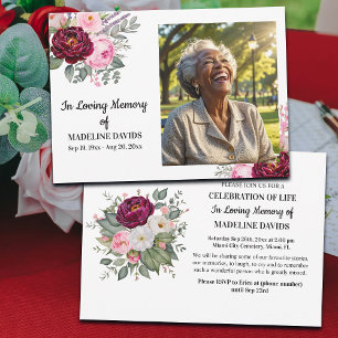 Celebration Of Life Peonies Photo Funeral Invitation