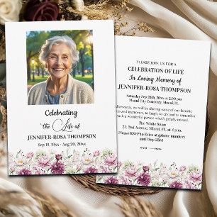 Celebration Of Life Peonies Photo Funeral  Invitation