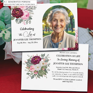 Celebration Of Life Peonies Photo Funeral Invitation