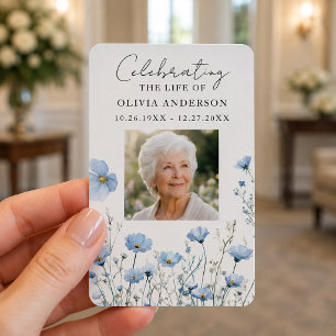 Celebration of Life Photo Blue Funeral Prayer Card