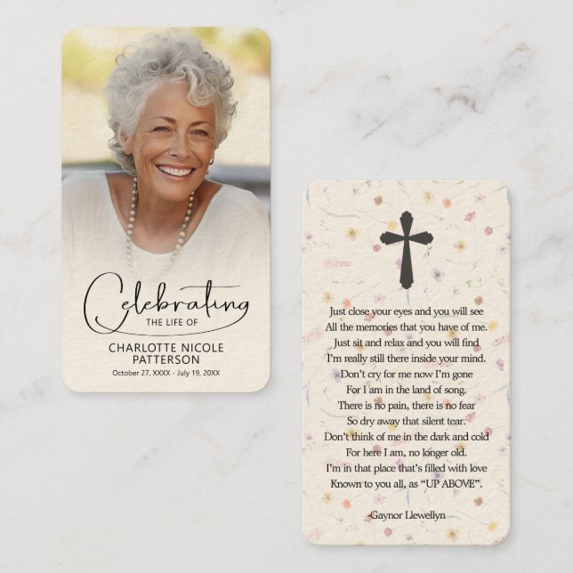 Celebration of Life Photo Bookmark Prayer Card (Front/Back)