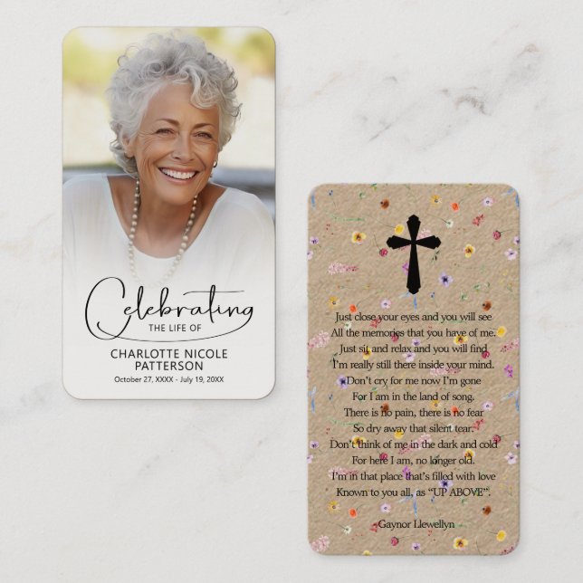 Celebration of Life Photo Bookmark Prayer Card (Front/Back)