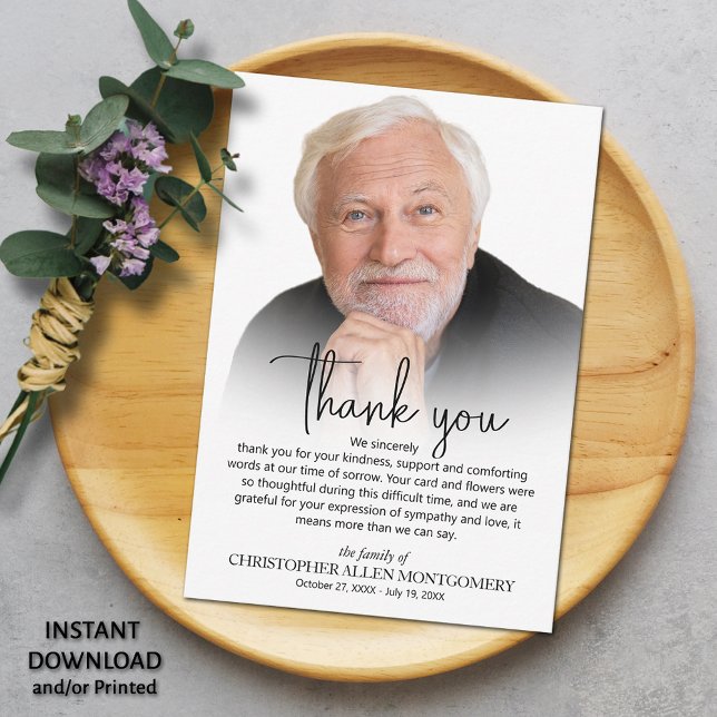 Celebration of Life Photo DOWNLOAD Thank You Card (Celebration of life funeral photo thank you cards - INSTANT DOWNLOAD and/or PRINTED)
