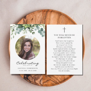 Celebration of Life Photo Floral Prayer Card