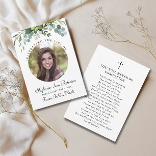 Celebration of Life Photo Floral Prayer Card