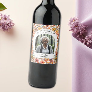 Celebration Of Life Photo Funeral Colorful Floral Wine Label