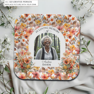 Celebration Of Life Photo Funeral Colourful Floral Paper Plate
