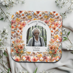 Celebration Of Life Photo Funeral Colourful Floral Paper Plate