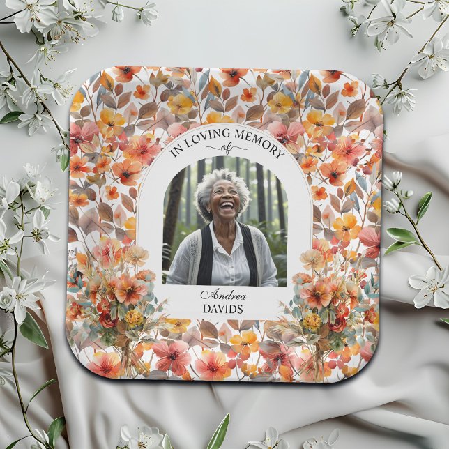 Celebration Of Life Photo Funeral Colourful Floral Paper Plate (Creator Uploaded)