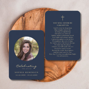 Celebration of Life Photo Funeral Gold Blue Card