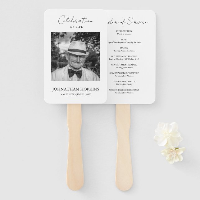 Celebration of Life Photo Funeral Order of Service Hand Fan (Front and Back)