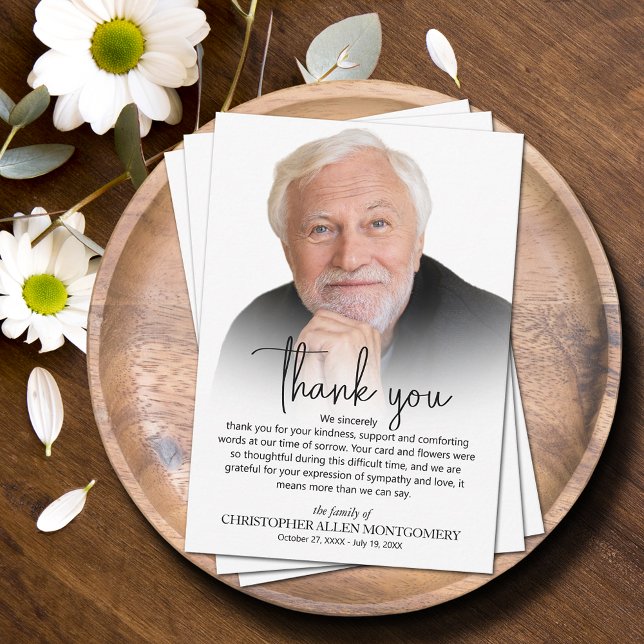 Celebration of Life Photo Funeral Thank You Card (Celebration of Life photo funeral thank you cards 3.5" x 5.5" or larger)