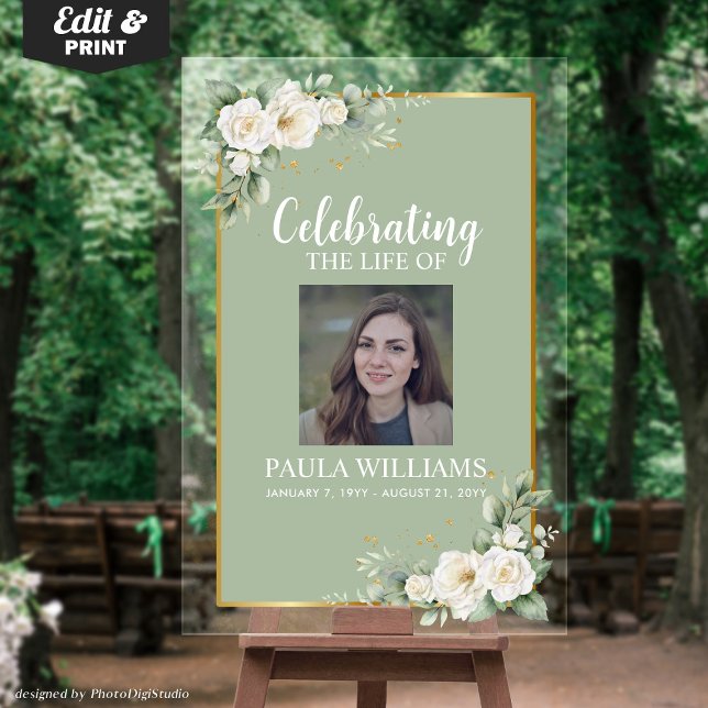 Celebration of Life Photo Funeral Welcome  Acrylic Sign (Celebration of Life Photo Funeral Welcome Acrylic Sign)