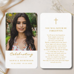 Celebration of Life Photo Gold Funeral Prayer Card