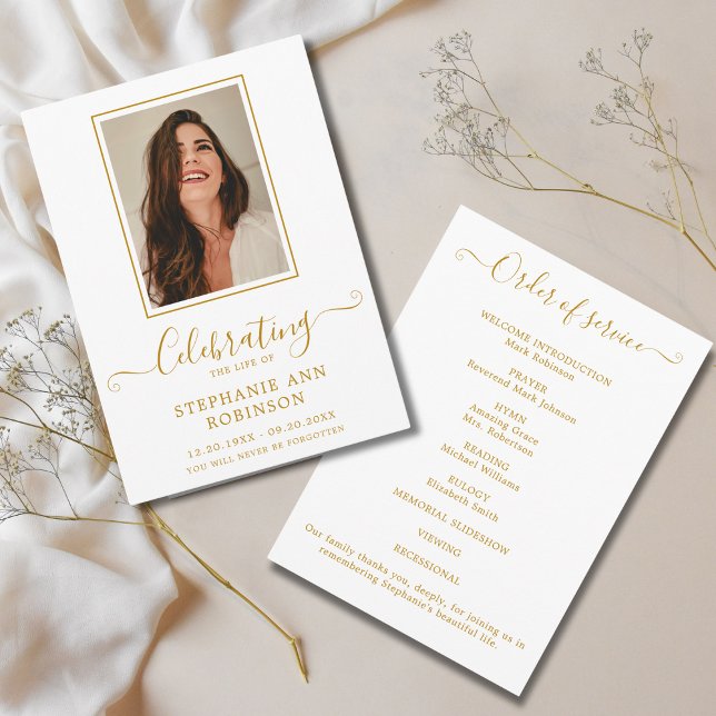 Celebration of Life Photo Gold Order of Service Programme (Creator Uploaded)