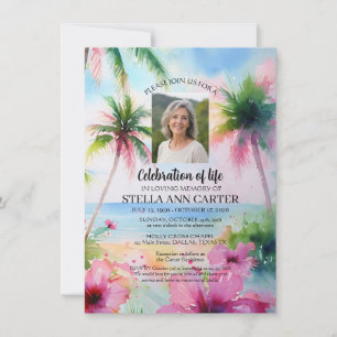 Celebration of Life Photo Hawaii Floral Funeral Invitation