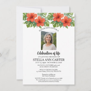 Celebration of Life Photo Hawaii Floral Funeral  Invitation