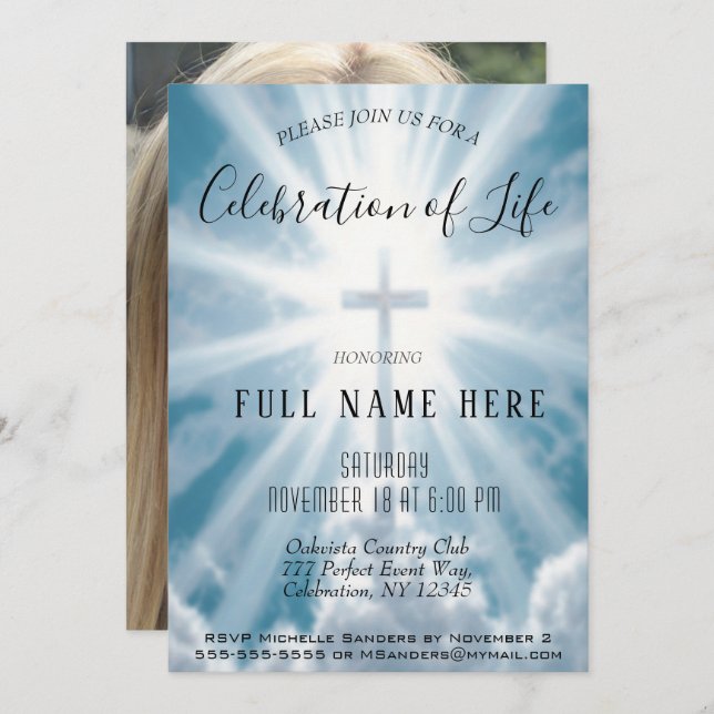 Celebration of Life - Photo Memorial Invitation (Front/Back)