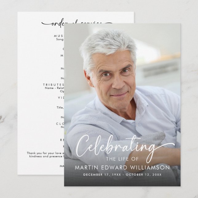 Celebration of Life Photo Order of Service Programme (Front/Back)