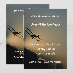 Celebration of Life  Photo Pilot Aeroplane Flying  Invitation