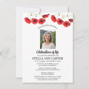 Celebration of Life Photo Poppies Funeral  Invitation
