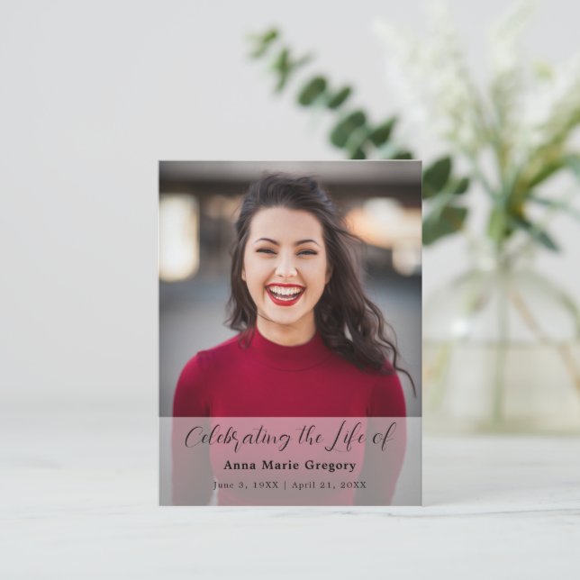 Celebration of Life Photo Simple Memorial Funeral Postcard (Standing Front)