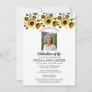 Celebration of Life Photo Sunflowers Funeral Invitation
