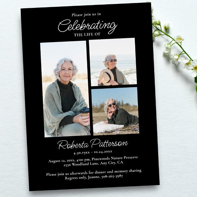 Celebration of Life Photos, Memorial Black White Invitation (Creator Uploaded)
