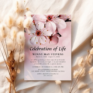 Celebration of Life Pink Blossom Funeral Invitation