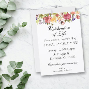 Celebration of Life Pretty Floral Invitation