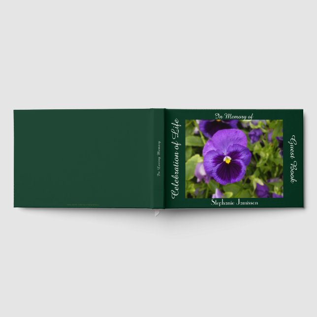 Celebration of Life Purple Flower Pansy Floral Guest Book (Full)