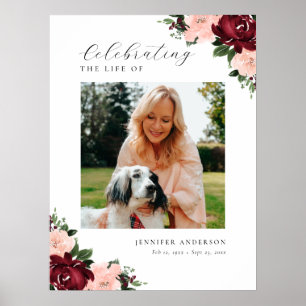 Celebration of Life Red Floral Photo Welcome Sign