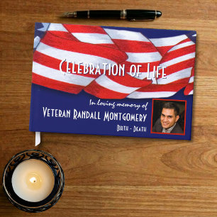 Celebration Of Life Red White Blue Custom Photo Guest Book