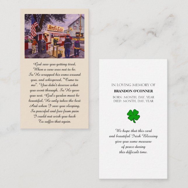 Celebration of Life Red's Eats Lobster Prayer Card (Front/Back)