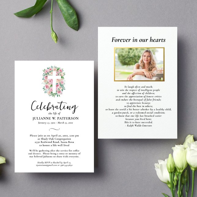 Celebration of Life, Rose Cross, Photo, Funeral  Invitation (Creator Uploaded)