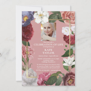 Celebration of Life Roses Floral Funeral Photo Invitation