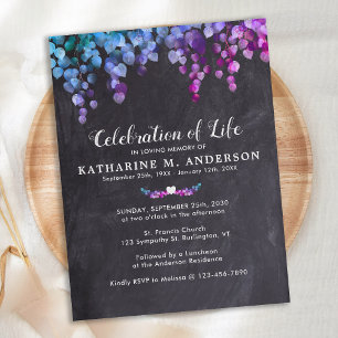 Celebration Of Life Rustic Purple Greenery Funeral Invitation Postcard
