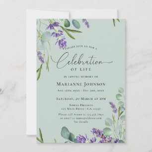Celebration of Life Sage Green Lavender Floral Invitation