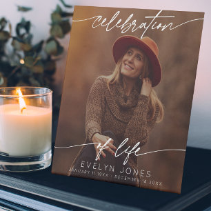 Celebration of Life Script Funeral Photo Black Pedestal Sign